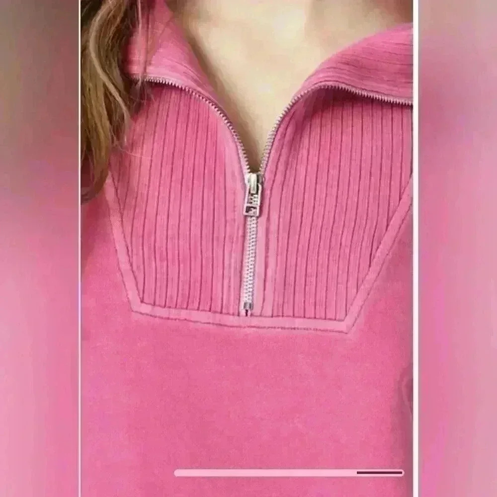 Forever 21 dusty pink 3/4 zip front pullover retro sweat shirt size small - Picture 4 of 4